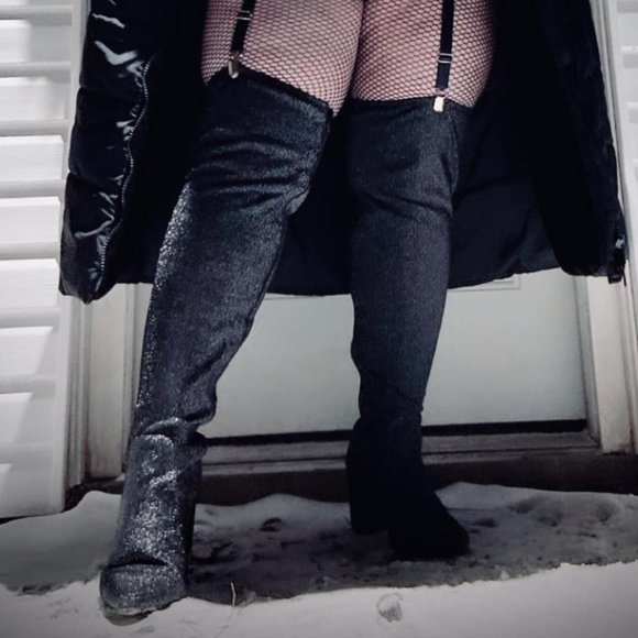 TORRID - Black Stretch Shimmer Pointed Toe Over The Knee Boot - Picture 1 of 7